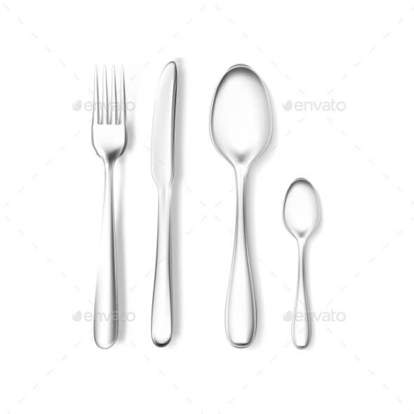 Realistic Vector Fork and Knife, Spoons Mockup.
