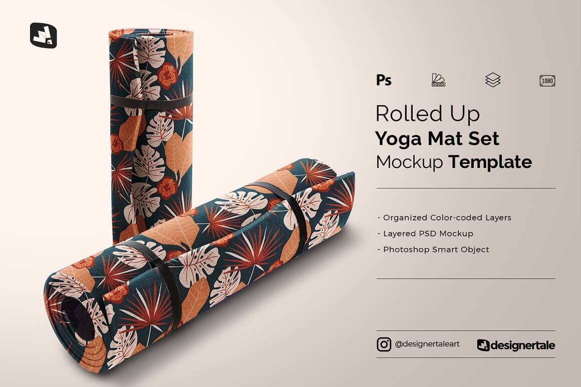 Rolled Up Yoga Mat Set Mockup