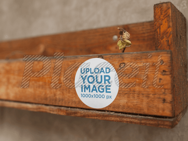 Round Sticker On a Wooden Shelf Template