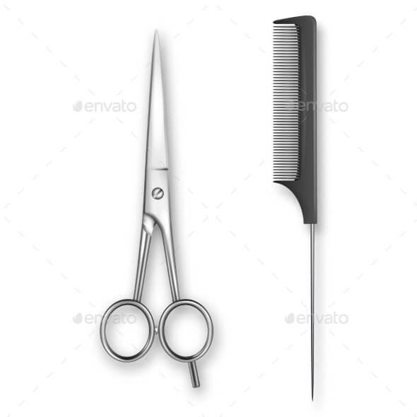 Vector Realistic Classic Scissors and Comb