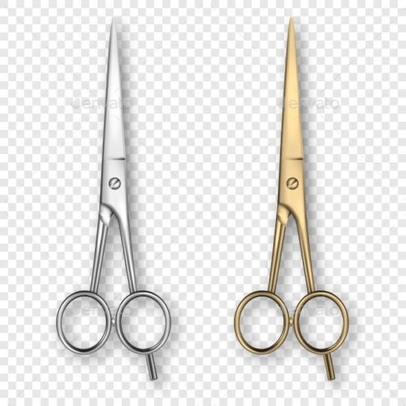 Vector Realistic Silver and Gold Metal Scissors