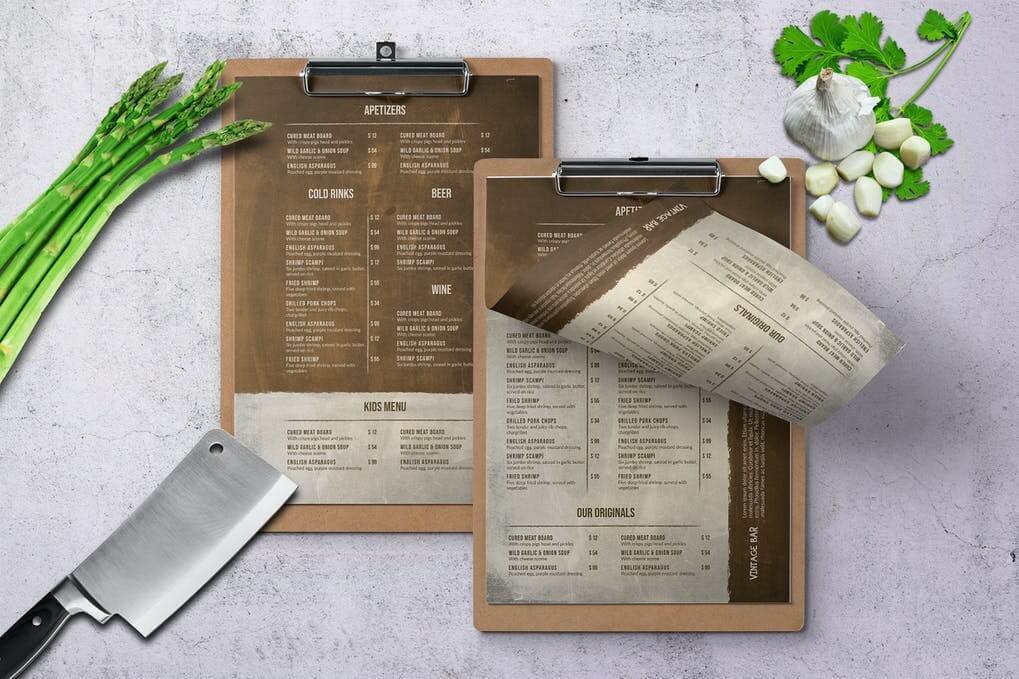 Vintage Bar Food Menu Design A4 & US Letter