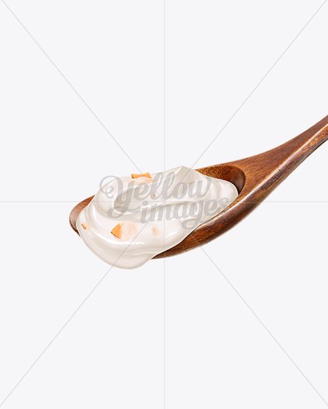 Wooden Spoon With Peach Fruit Yoghurt