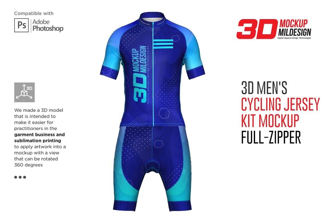 3d Mens Cycling Jersey kit Fullzip