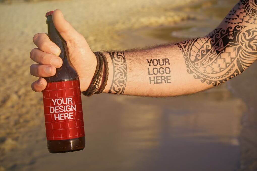 Beach Beer Tattoo Style Logo
