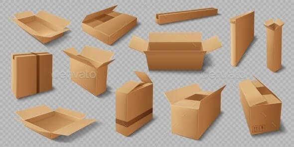 Cardboard Box Realistic Mockups, Delivery Packages