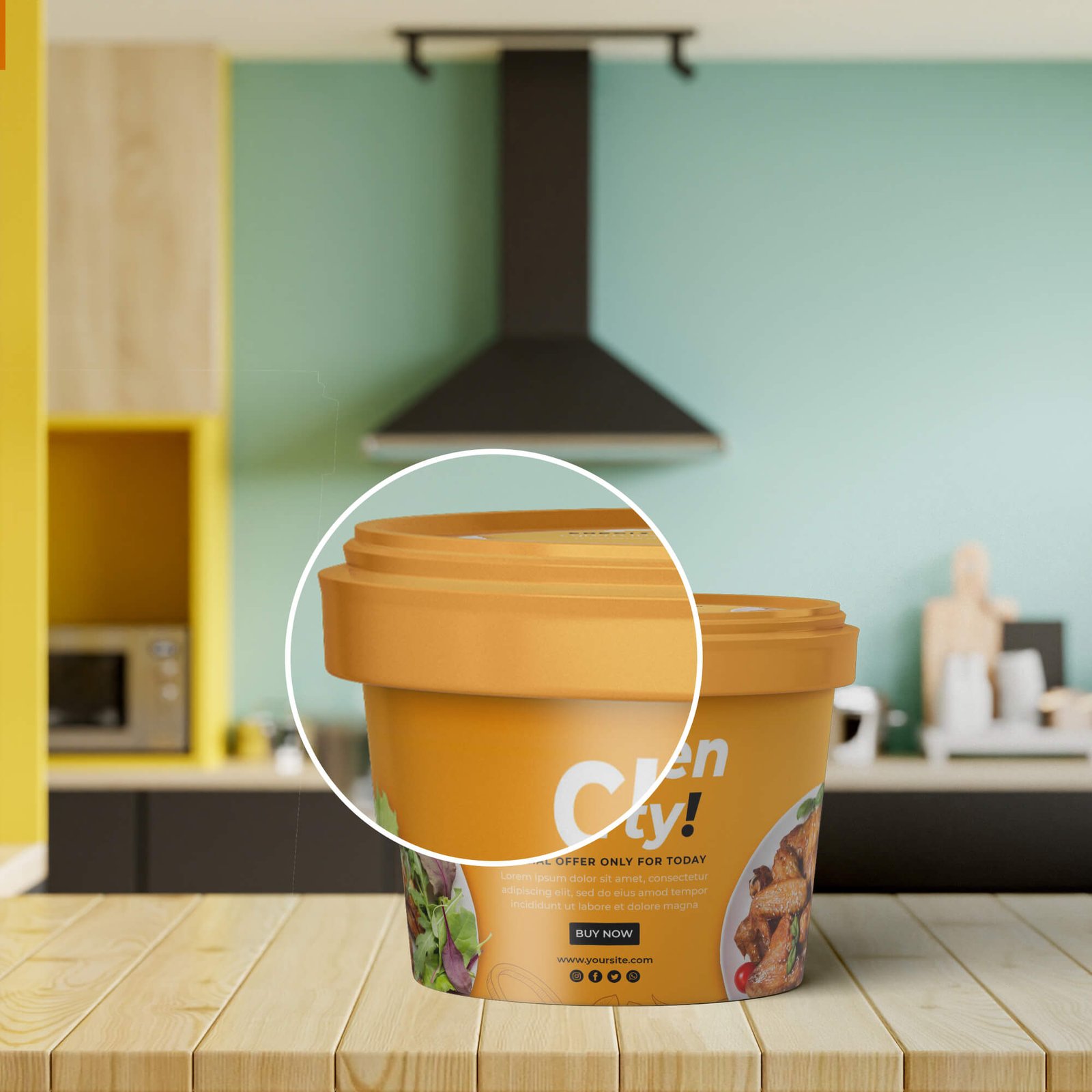 Close Up Of a Food Bucket Mockup Free PSD Template