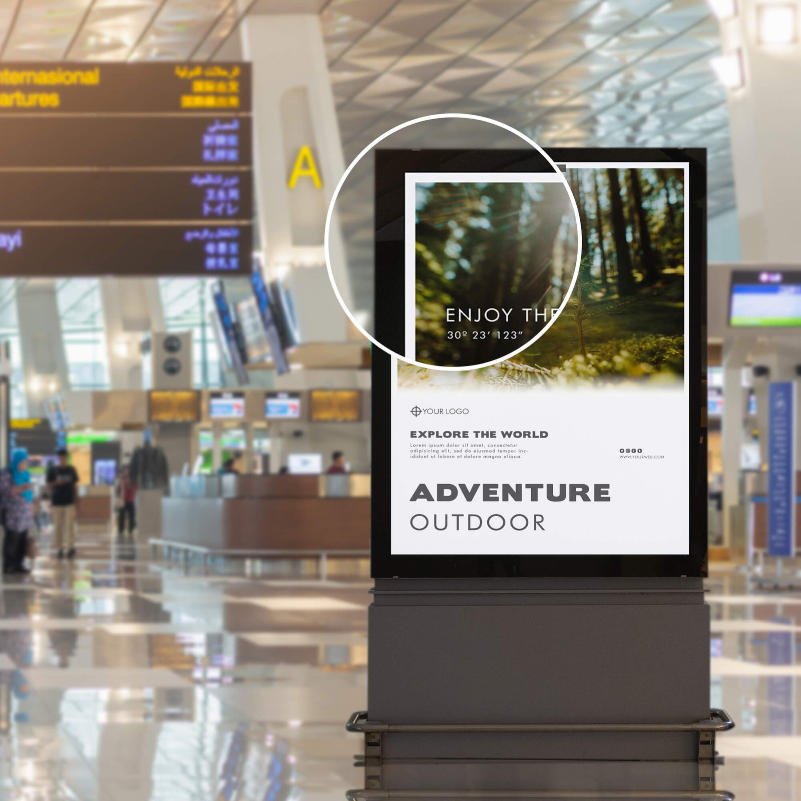Close Up Of a Free Airport Ad Mockup PSD Template