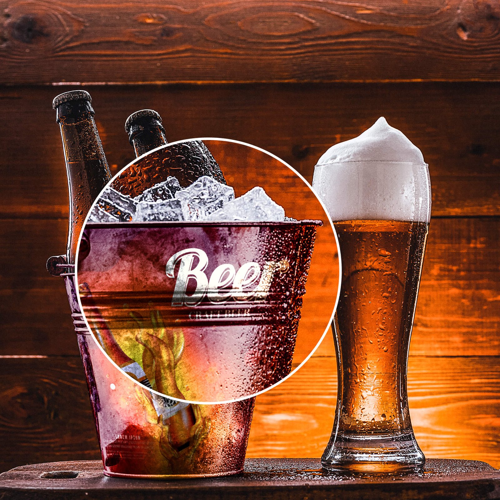 Close Up Of a Free Beer Bucket Mockup PSD Template