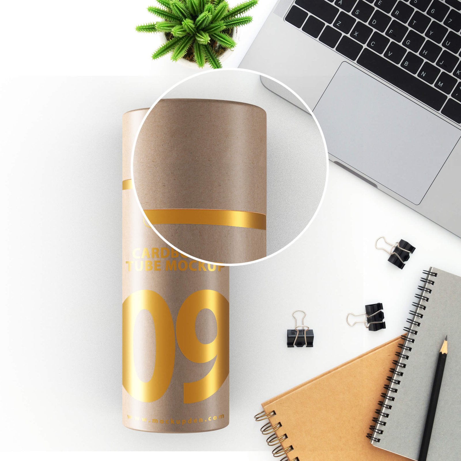 Close Up Of a Free Cardboard Tube Mockup PSD Template