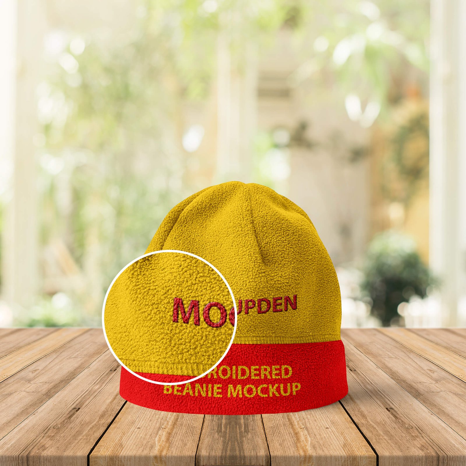Close Up Of a Free Embroidered Beanie Mockup PSD Template