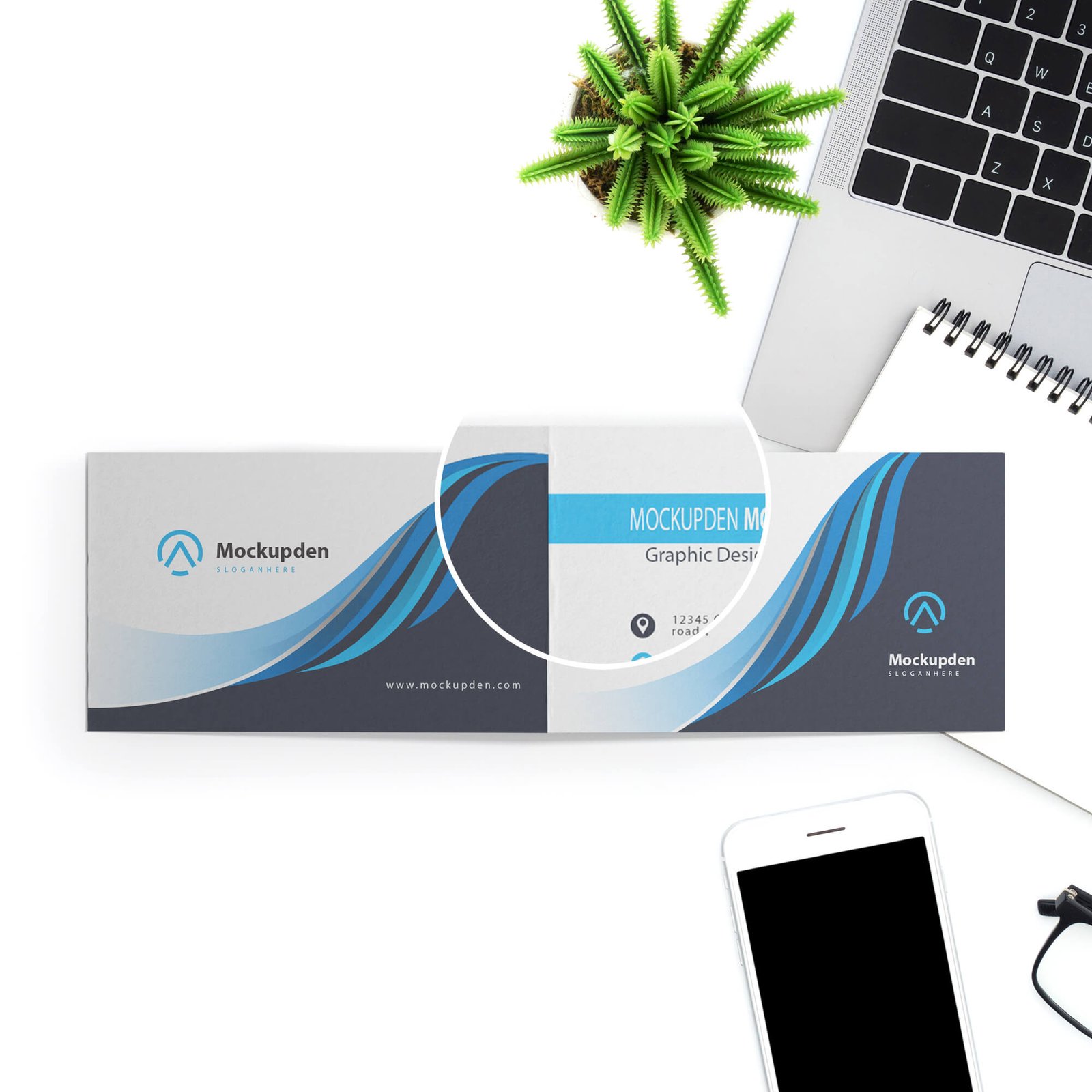 Close Up Of a Free Folded Business Card Mockup PSD Template