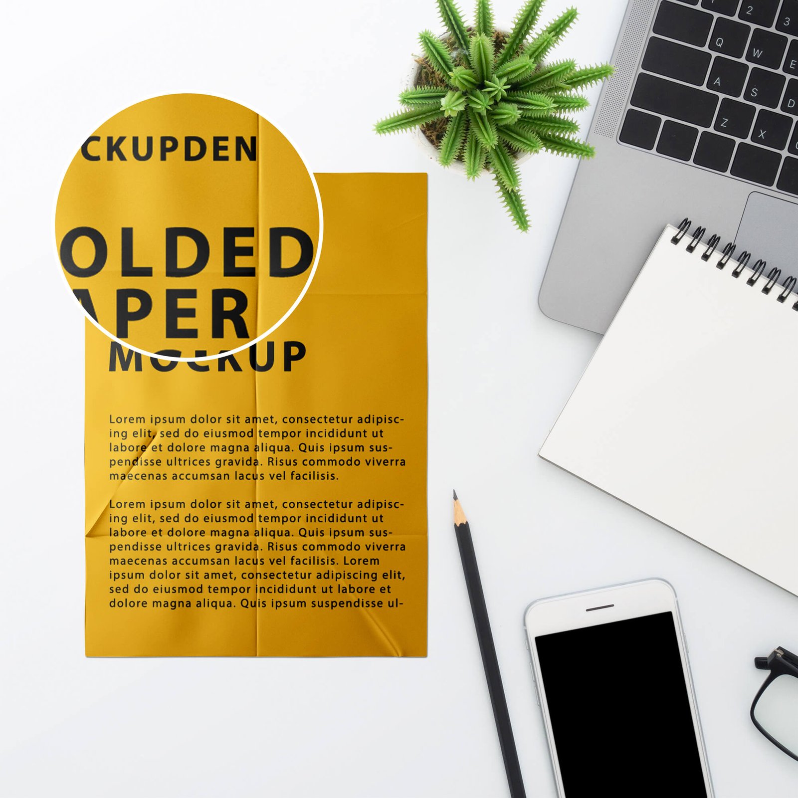 Close Up Of a Free Folded Paper Mockup PSD Template