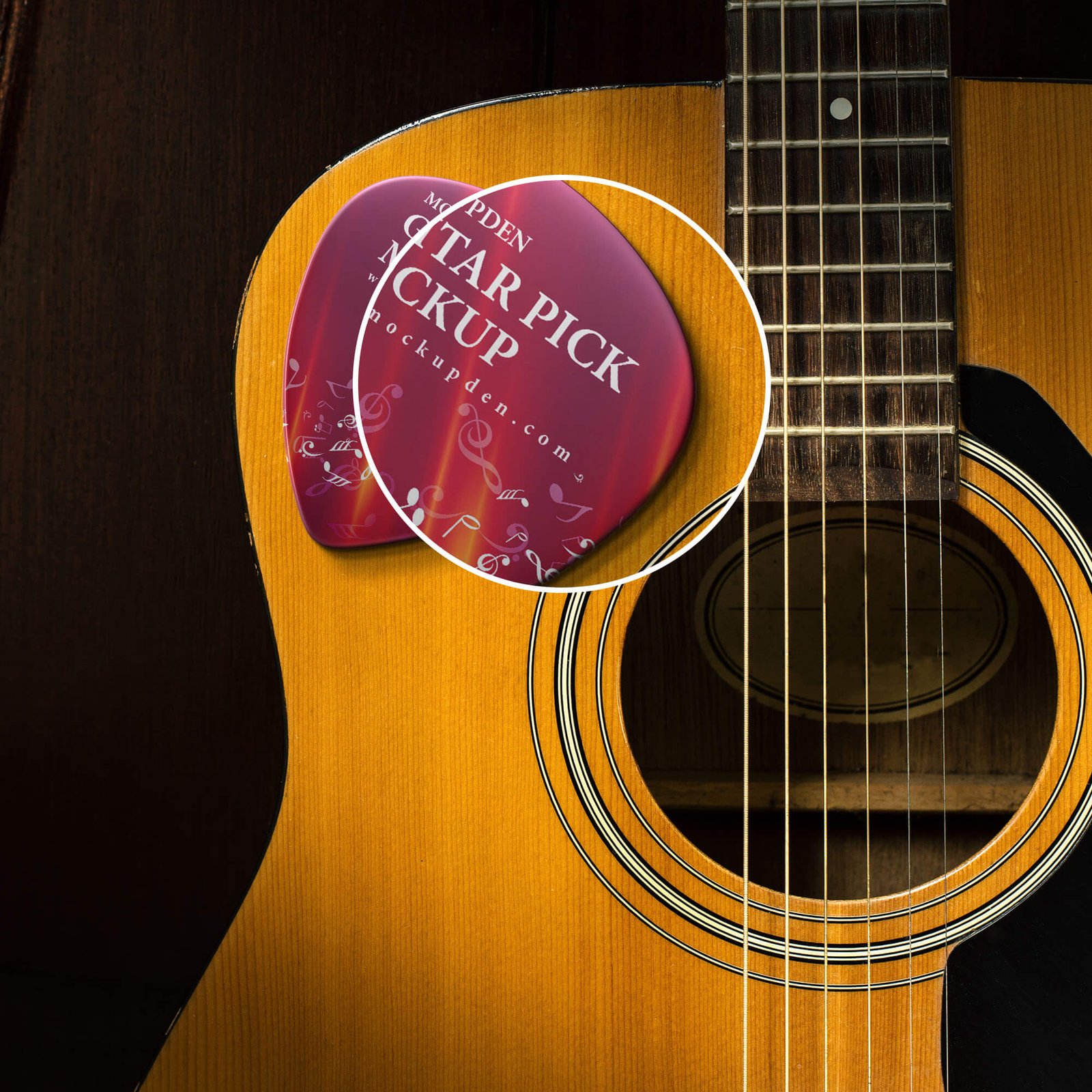 Close Up Of a Free Guitar Pick Mockup PSD Template