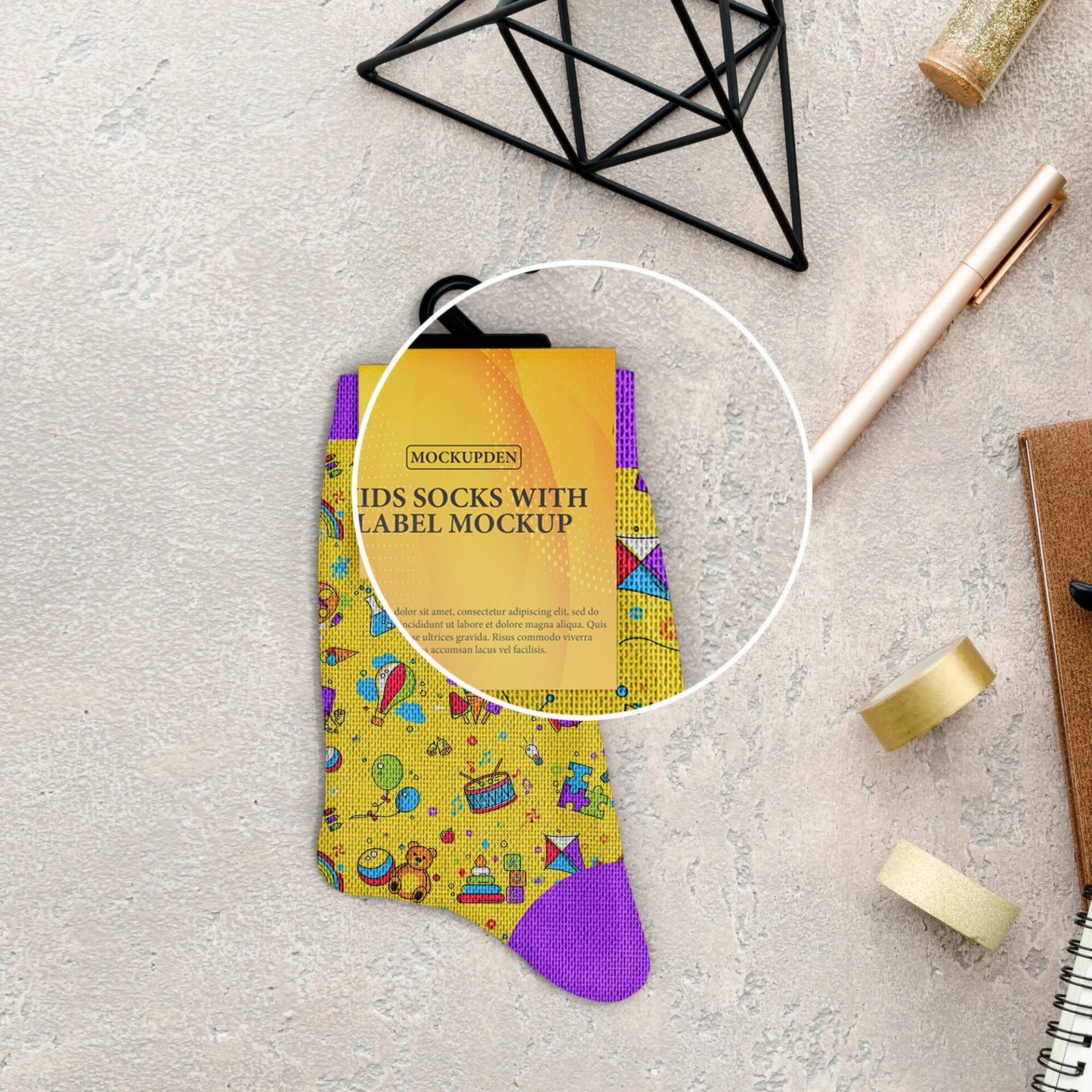 Free Kids Socks With Label Mockup
