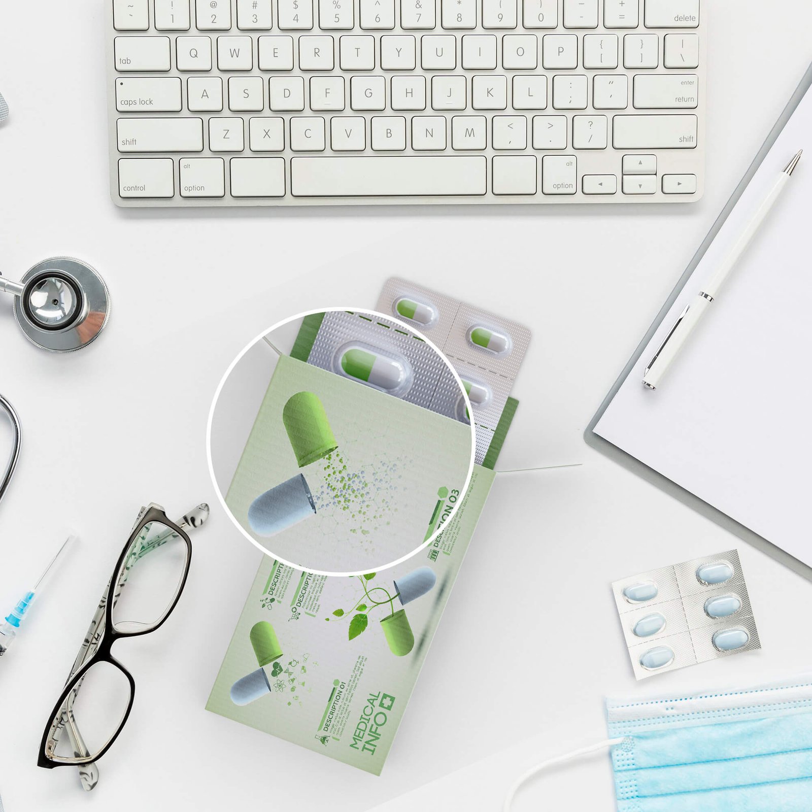 Close Up Of a Free Medical Packaging Mockup PSD Template