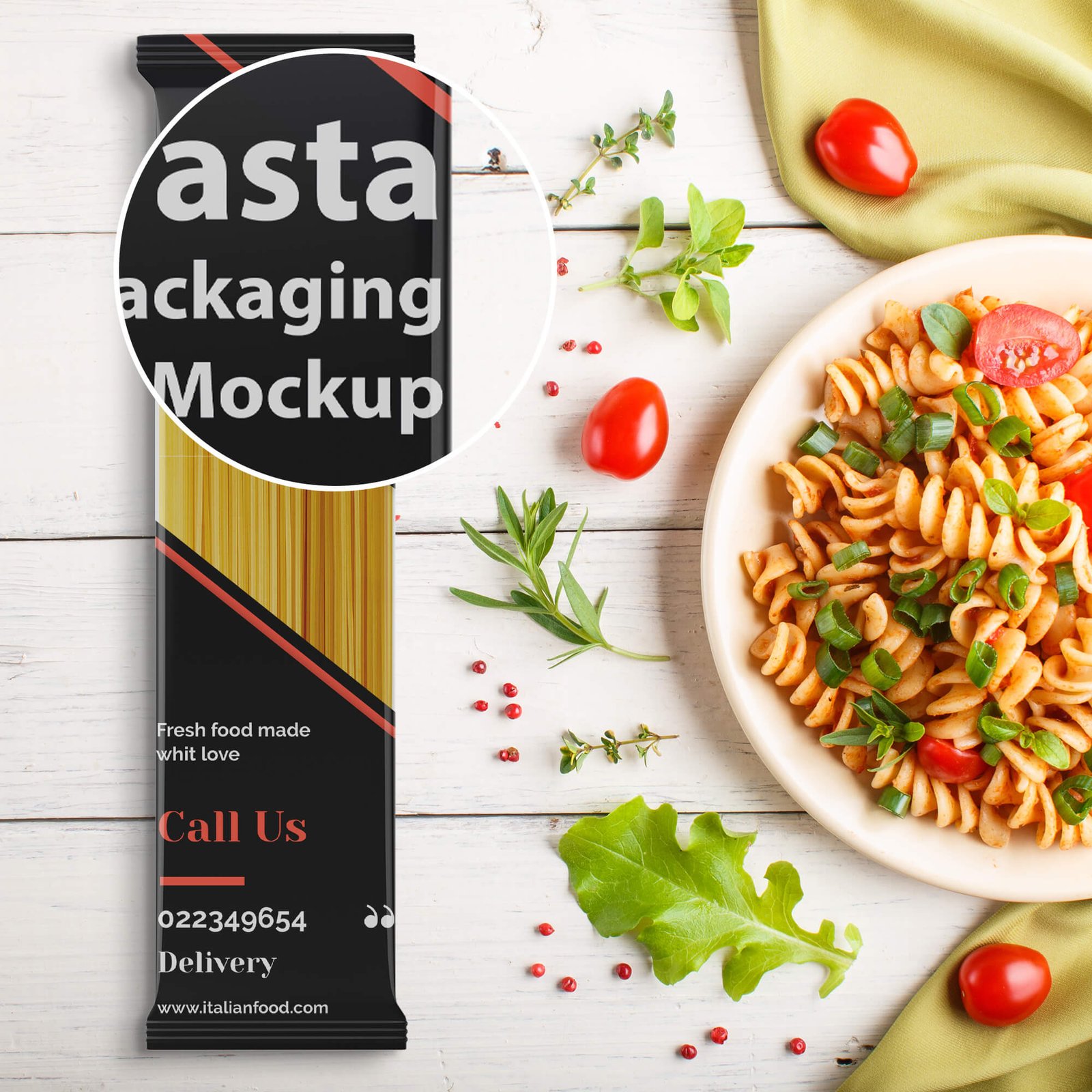 Free Pasta Packaging Mockup PSD