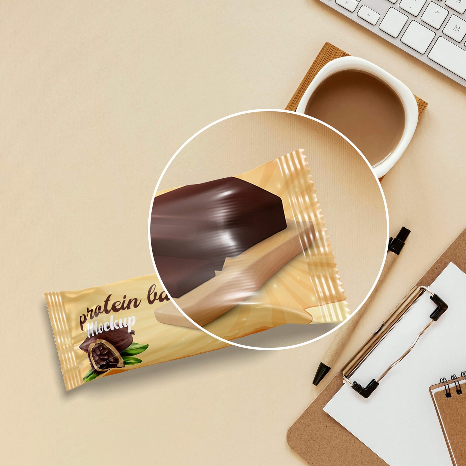 Close Up Of a Free Protein Bar Mockup PSD Template