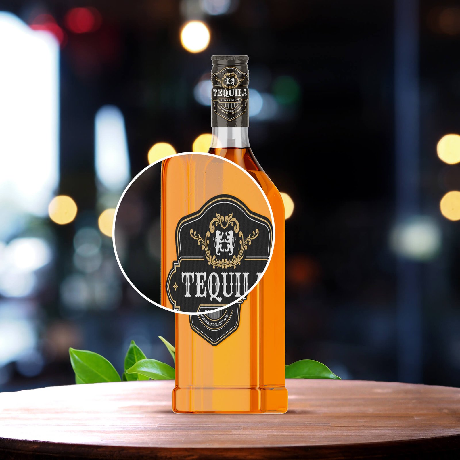Close Up Of a Free Tequila Bottle Mockup PSD Template