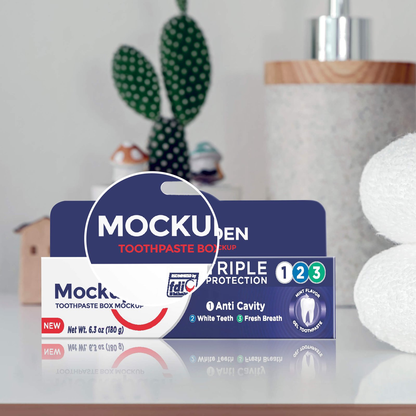 Close Up Of a Free Toothpaste Box Mockup PSD Template