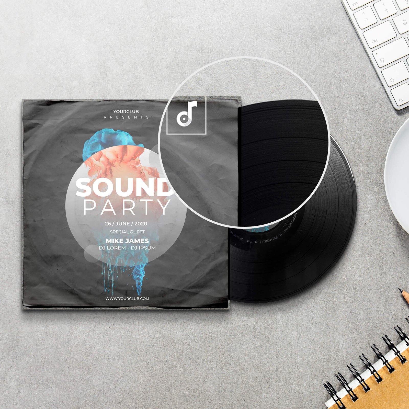 Close Up Of a Free Vinyl Cover Mockup PSD Template