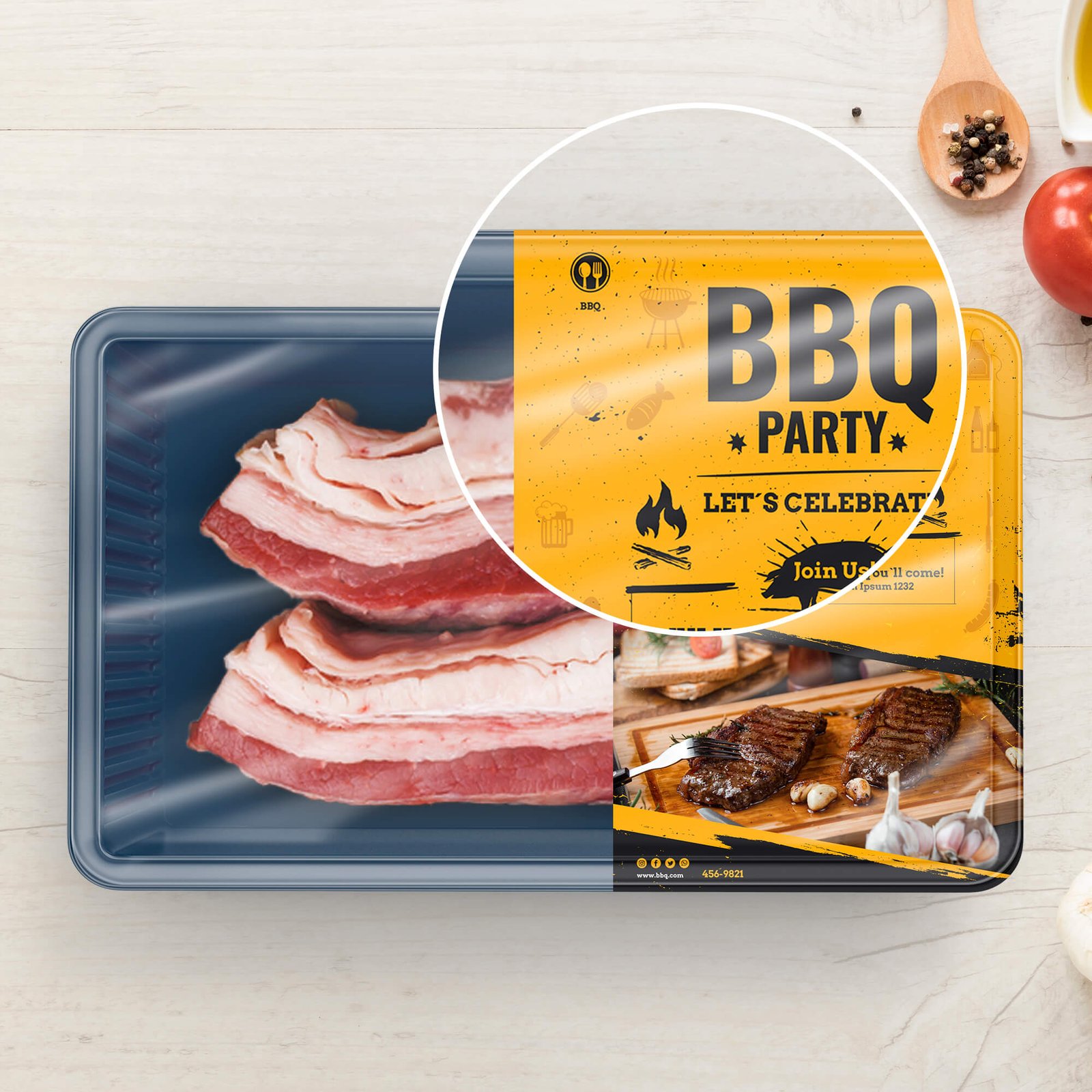 Close Up of a Free Meat Packaging Mockup PSD Template