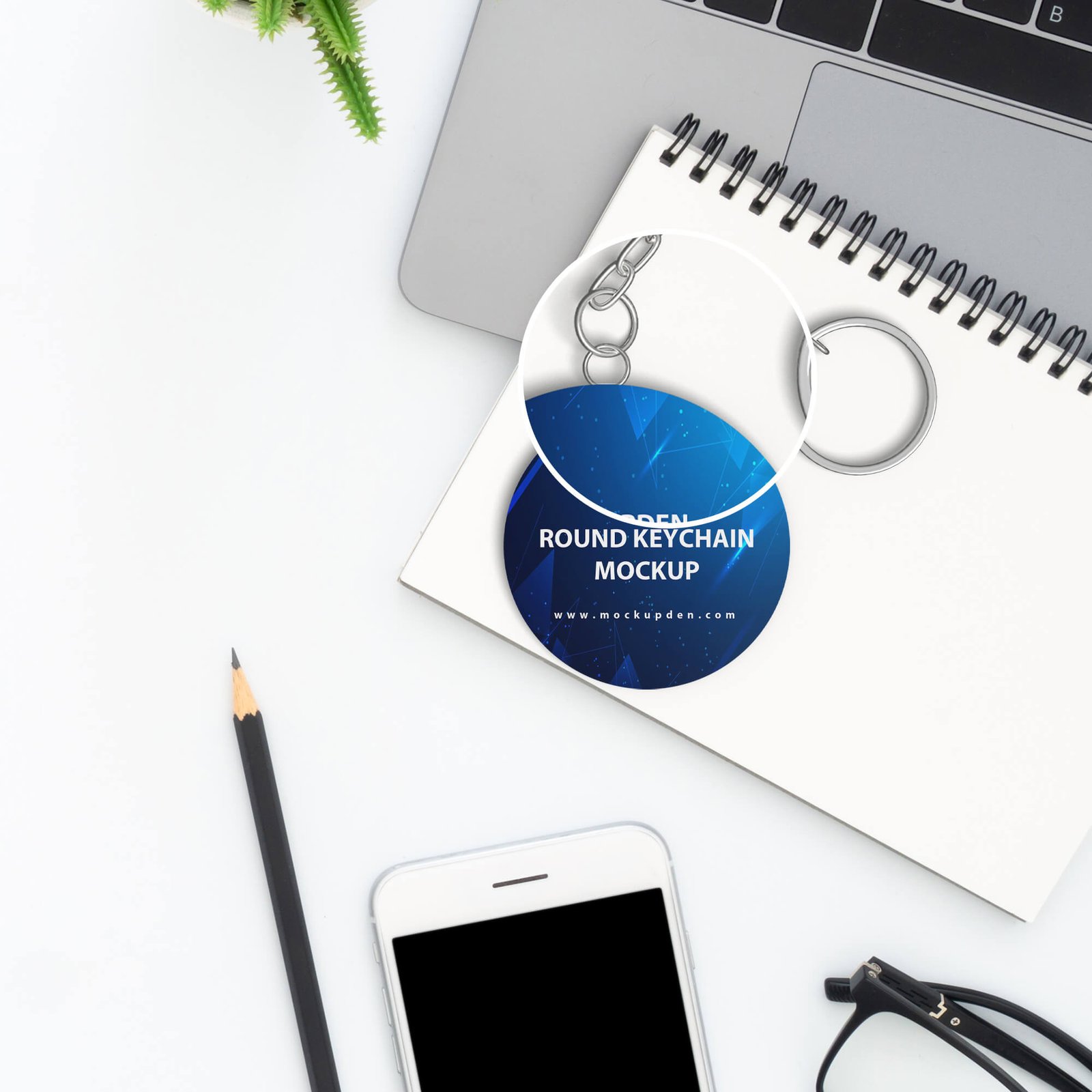 Close Up of a Free Round Keychain Mockup PSD Template