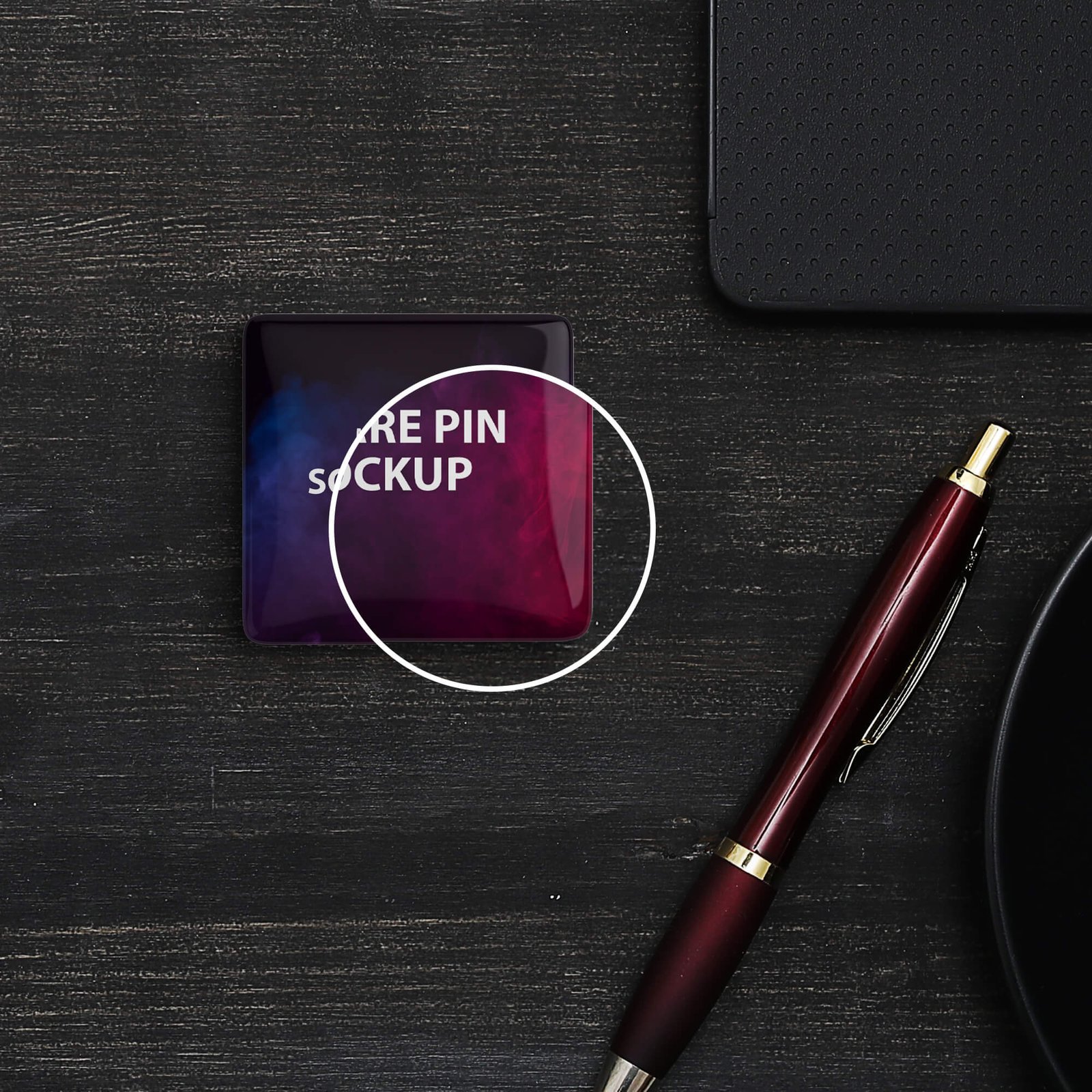 Close Up of a Free Square Pin Mockup PSD Template