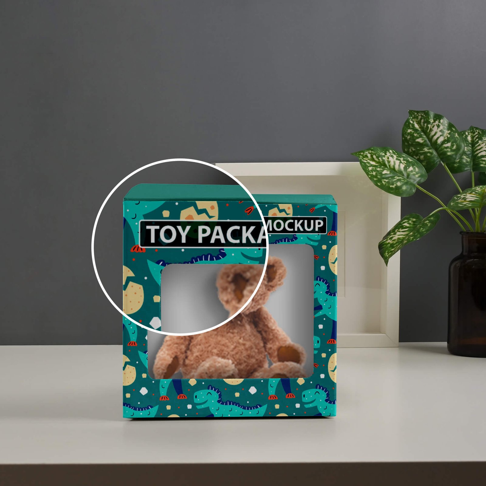 Close Up of a Free Toy Packaging Mockup PSD Template