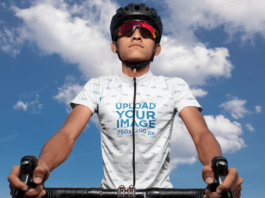 Cycling Jersey Mockup of a Man Riding His Bike
