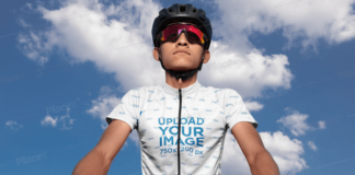 Cycling Jersey Mockup of a Man Riding His Bike