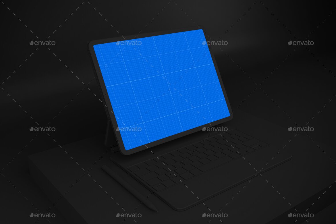 Dark Tablet Pro & Magic Keyboard Mockup