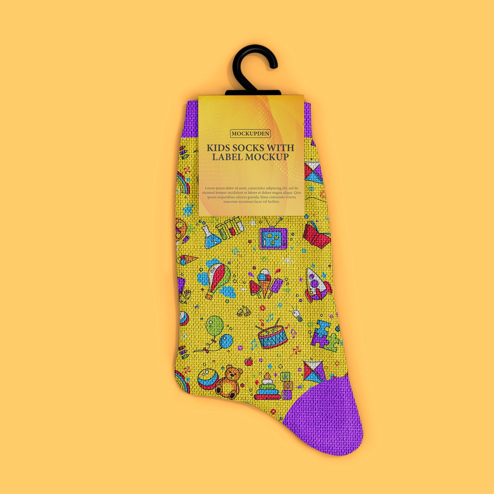 Design Free Kids Socks With Label Mockup PSD Template