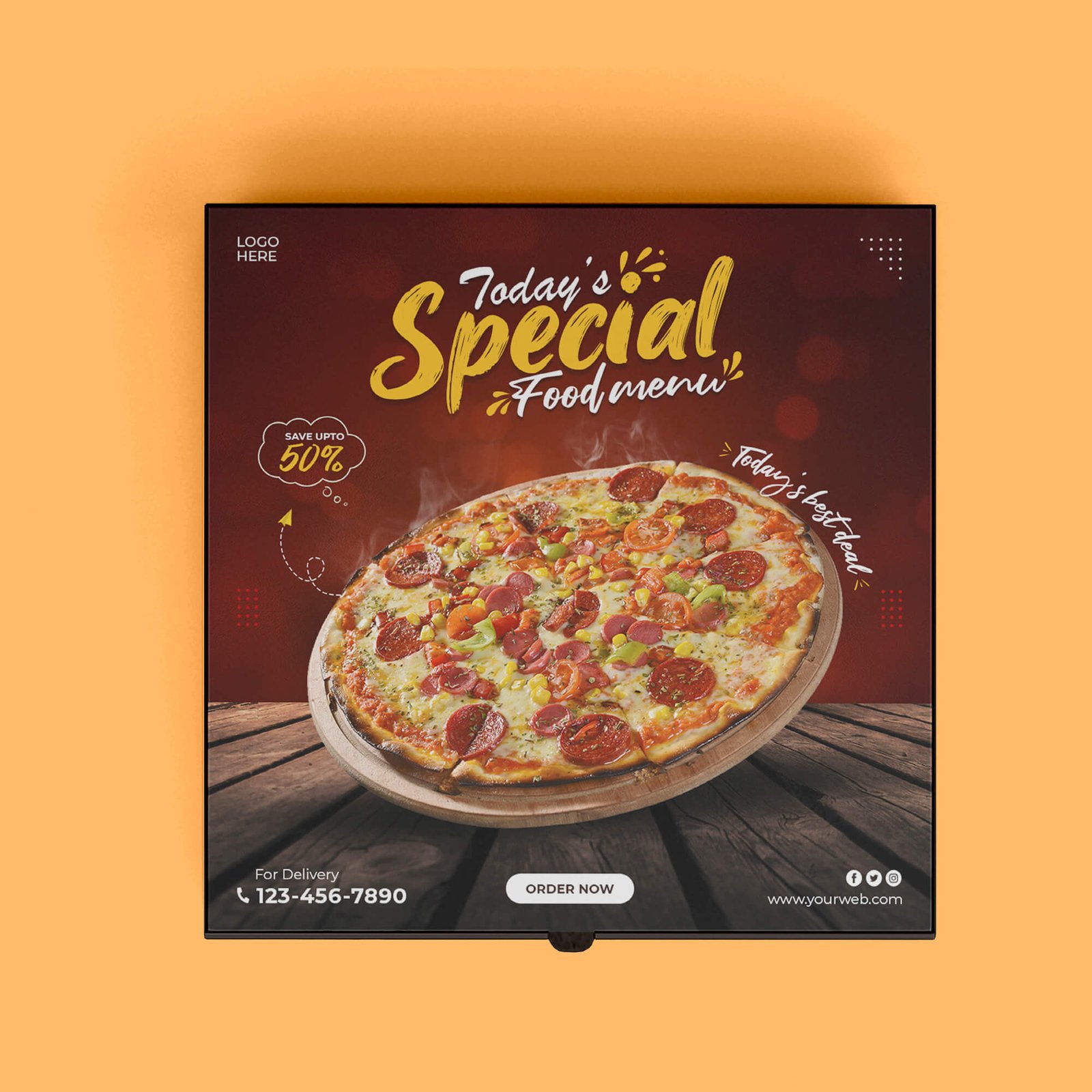 Design Free Pizza Packaging Mockup PSD Template