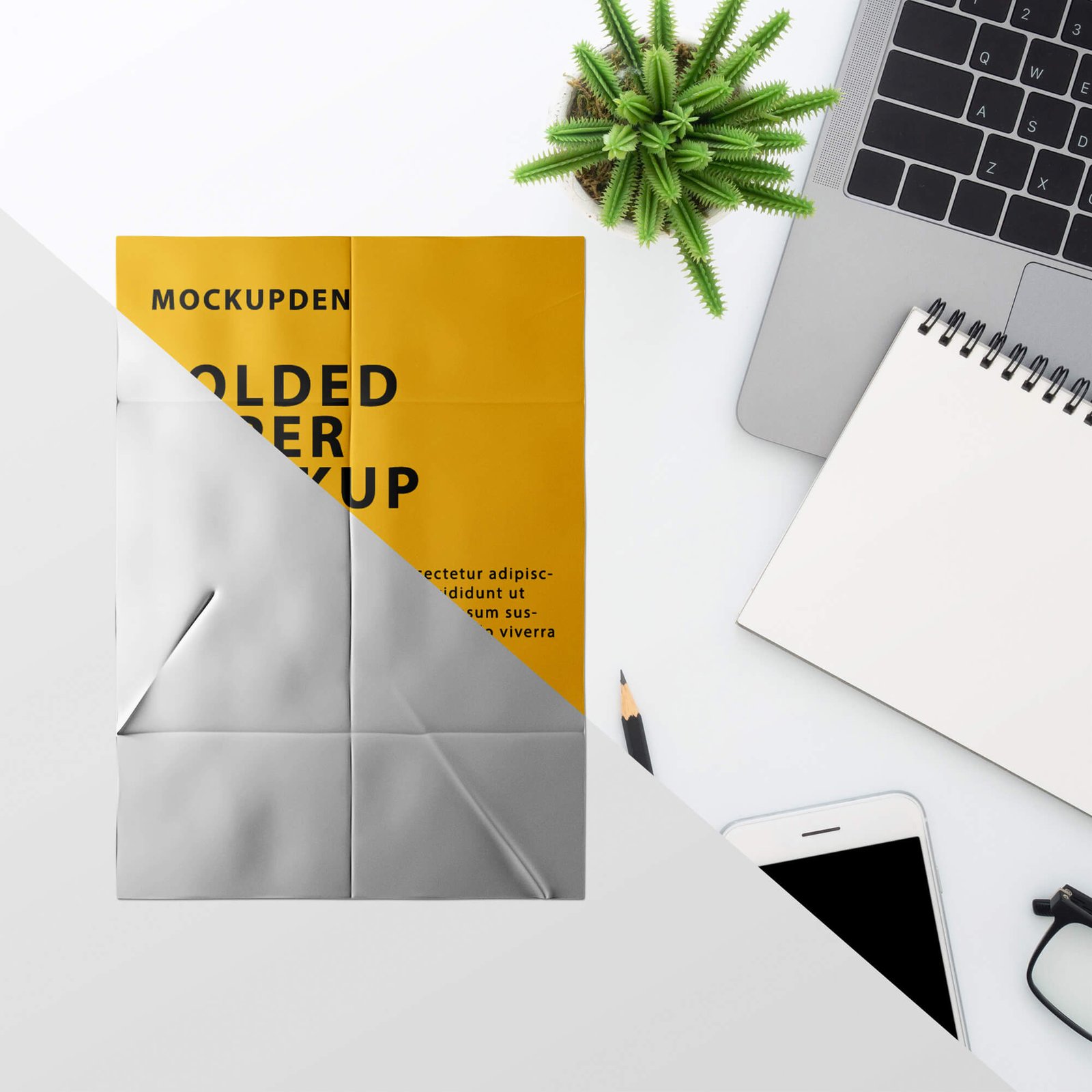 Editable Free Folded Paper Mockup PSD Template