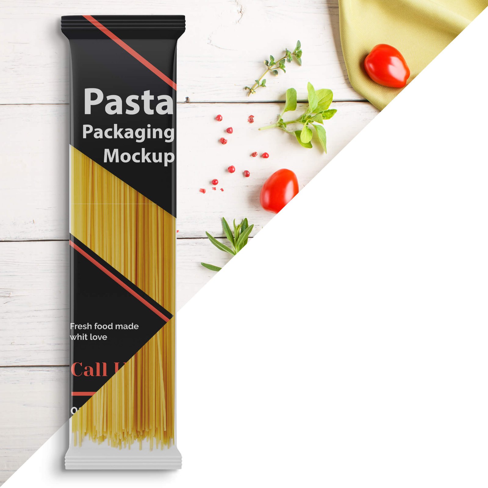 Editable Free Pasta Packaging Mockup PSD Template