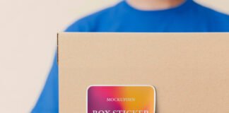 Free Box Sticker Mockup PSD Template