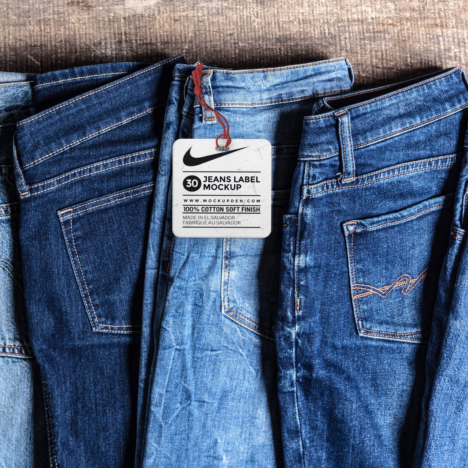 Premium PSD  Label tag mockup on a jeans clothing