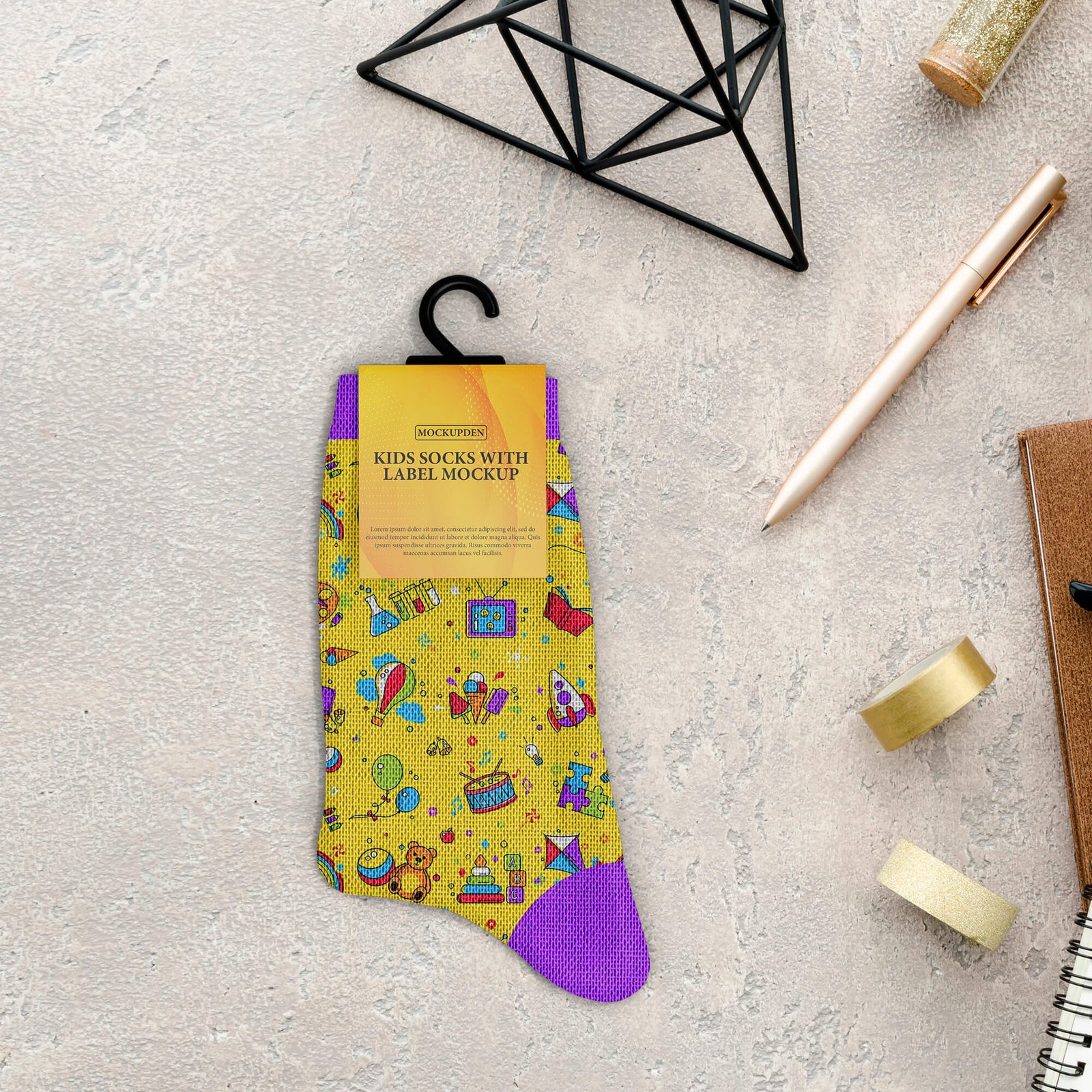 Free Kids Socks With Label Mockup PSD Template