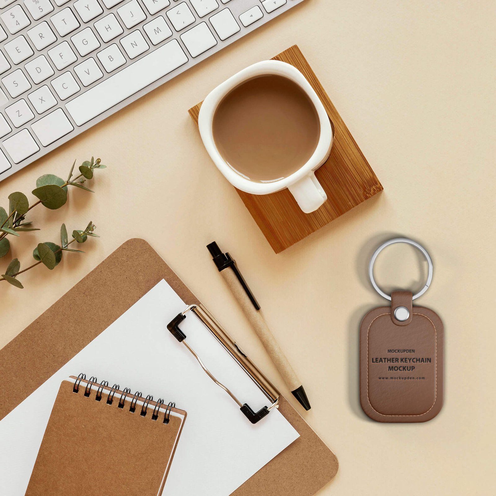 Free Leather Keychain Mockup PSD Template