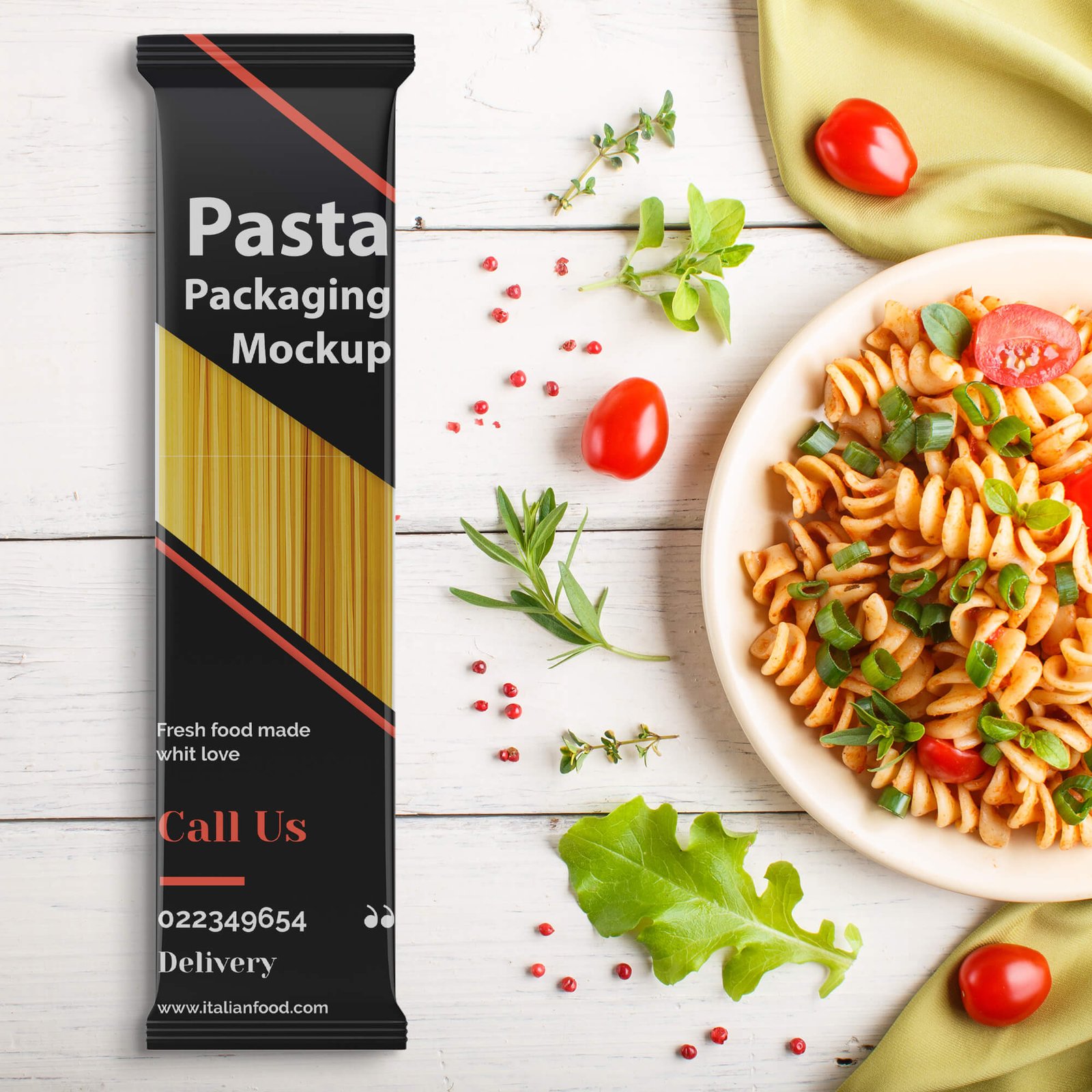 Free Pasta Packaging Mockup PSD Template