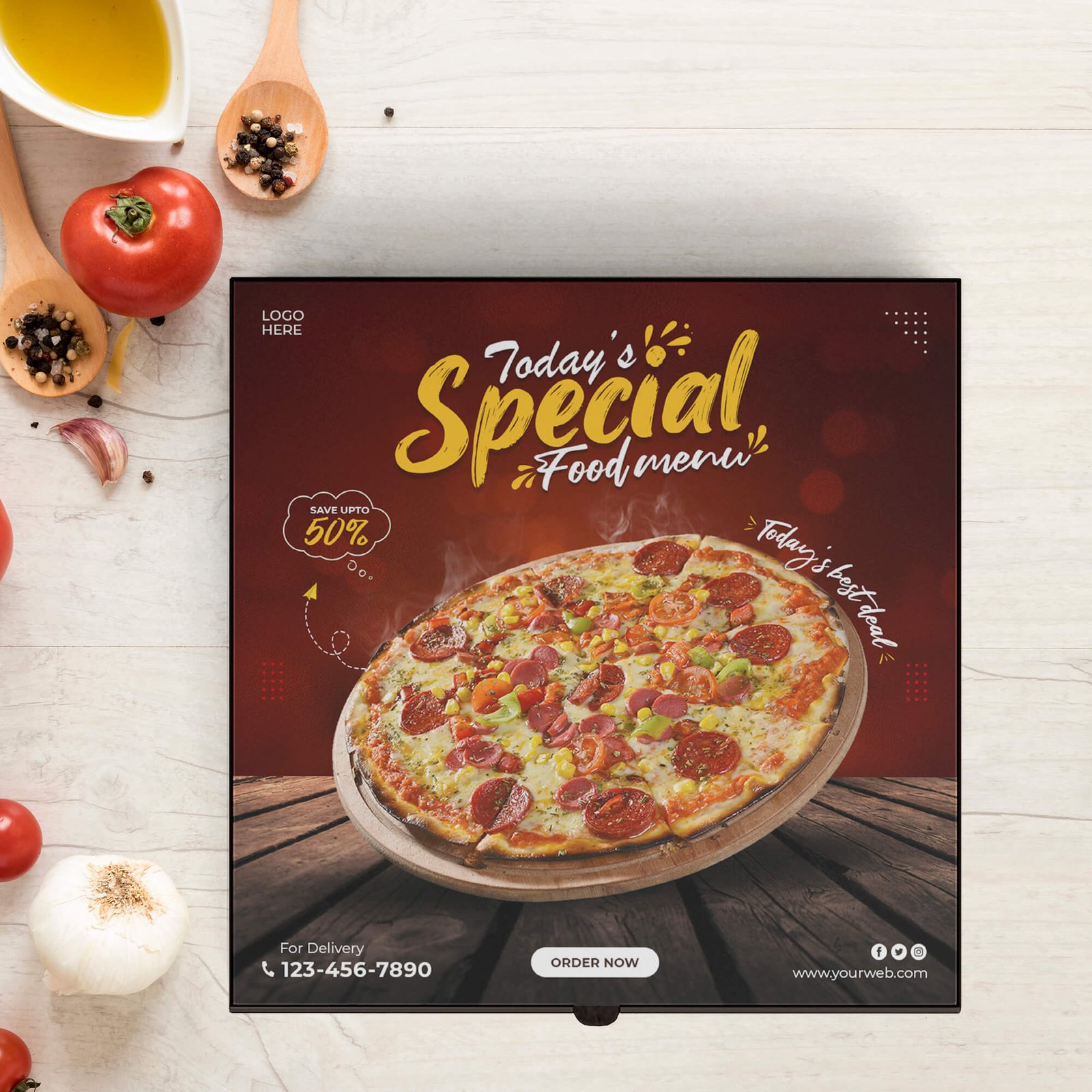 Free Pizza Packaging Mockup PSD Template