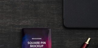 Free Square Pin Mockup PSD Template