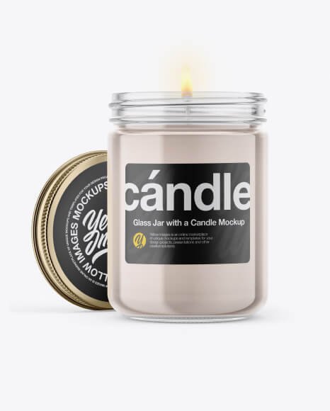 Glass Jar with Candle Mockup