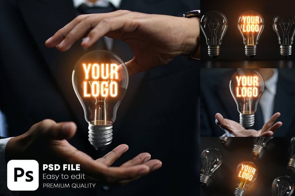 Glowing Bulb Logo Mockup Bundle