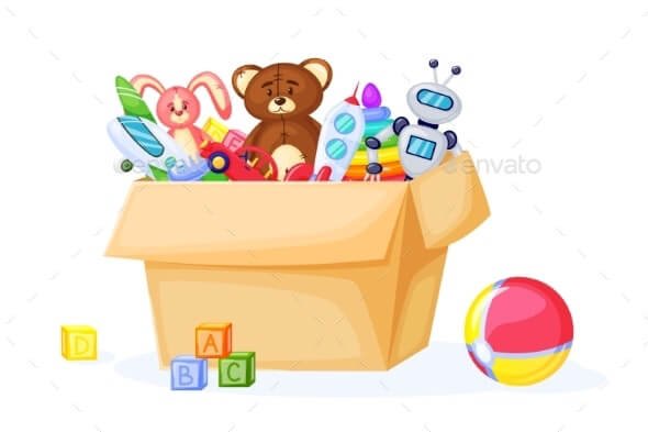 Kids Toys in Cardboard Box