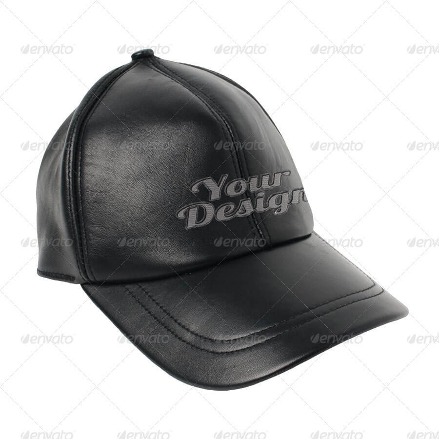 Leather Baseball Cap Mock Up with Embroidered Logo