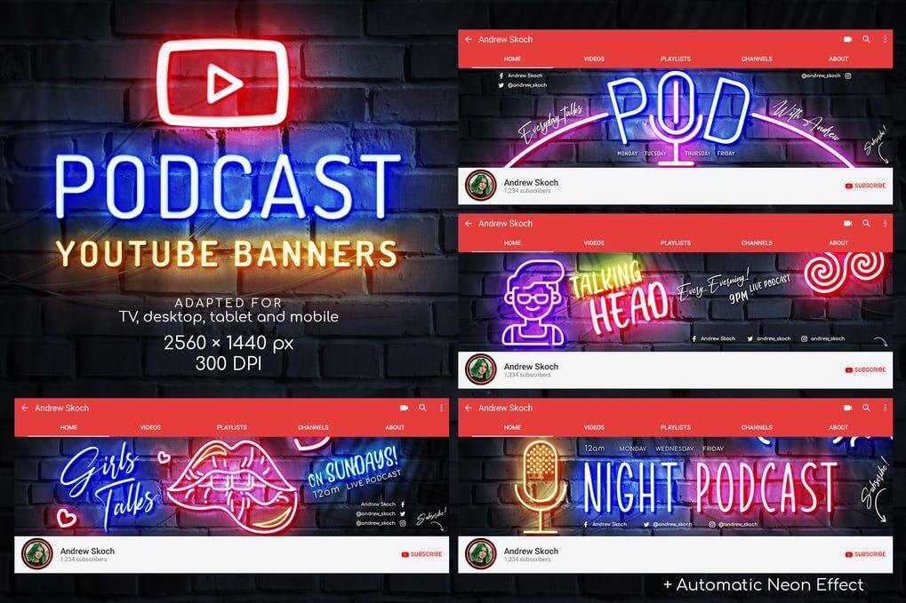 Neon Podcast YouTube Templates