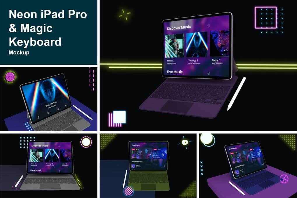 Neon iPad Pro & Magic Keyboard Mockup