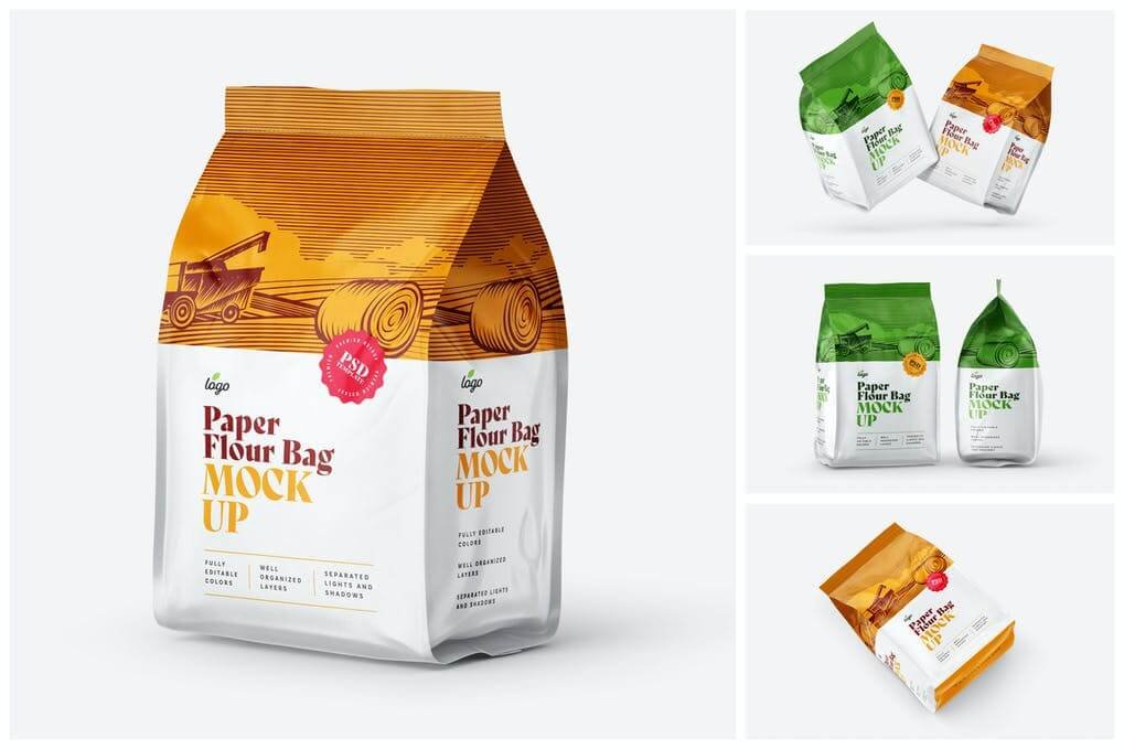 Paper Flour Bag Mockup Set